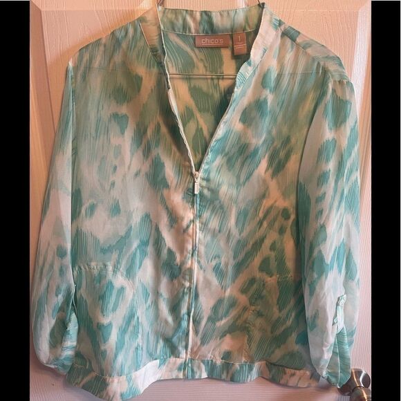 Chico’s Zippered sheer shirt/jacket sz 1 - Picture 1 of 6